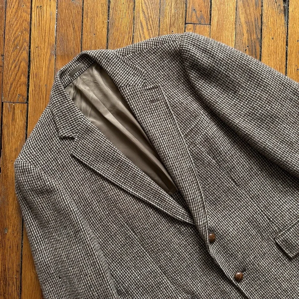 Vtg Harris Tweed Blazer Sport Coat Jacket Ivy Hunting Country Beige Brown L‎ 44